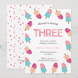 3-års födelsedagsfest | Glass-inbjudan med Popsicl Inbjudningar