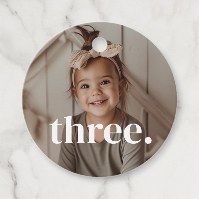 3-års födelsedagsfoto - tre gåvor etiketter (Framsida)
