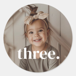 3-års födelsedagsfoto - tre runt klistermärke