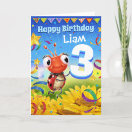 3 års födelsedagskort Little Ladybug range Anpassn Kort