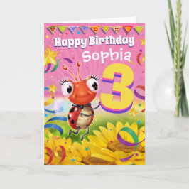 3 års födelsedagskort Little Ladybug range Anpassn Kort