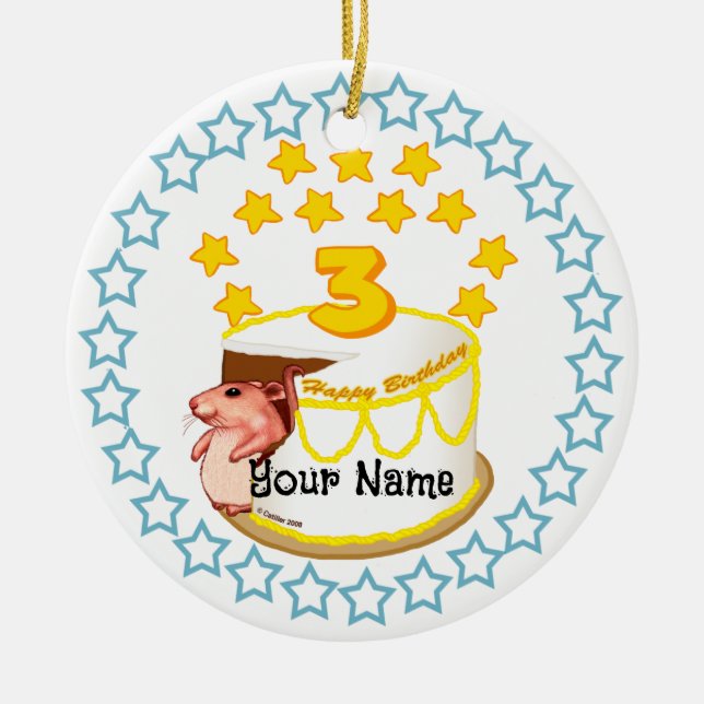 3-års födelsedagsmus Födelsedagsprydnader Julgransprydnad Keramik (Framsidan)