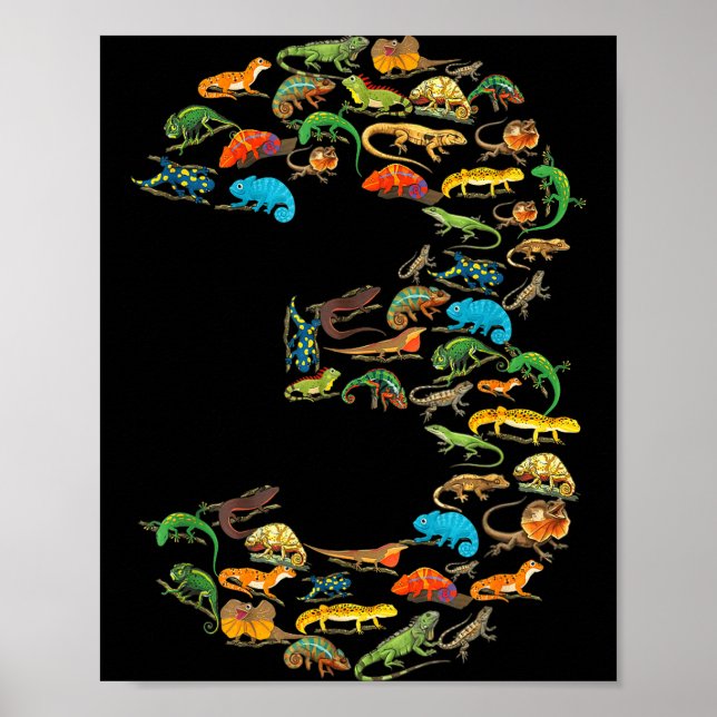 3-års födelsedagsreptiler ödlor 3 år gammal födels poster (Framsidan)