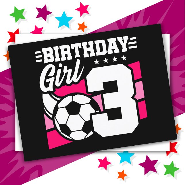 3 Års Fotbollsfest 3:e Födelsedag Flicka Vykort (Skapare uppladdad)