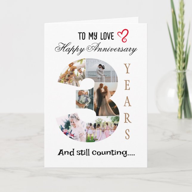 3 års fotokort för Bröllop-årsdagen Kort (Framsida)