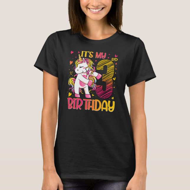 3 års gammal enhörning som blommar 3:e födelsedags t shirt (Framsida)
