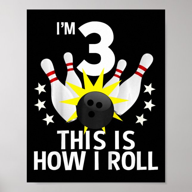 3 års gammal Födelsedagsfest från Bowling Shirt Hu Poster (Framsidan)