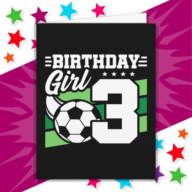 3 års gammal fotboll Party 3:e födelsedagsflickan Kort (Skapare uppladdad)