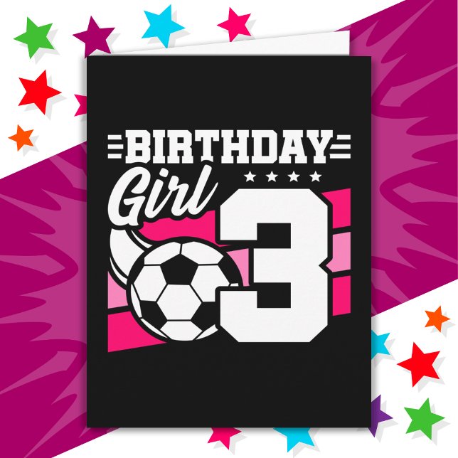 3 års gammal fotboll Party 3:e födelsedagsflickan Kort (Skapare uppladdad)