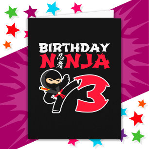 3 års gammal Karate Ninja Party Kids 3:e födelseda Kort