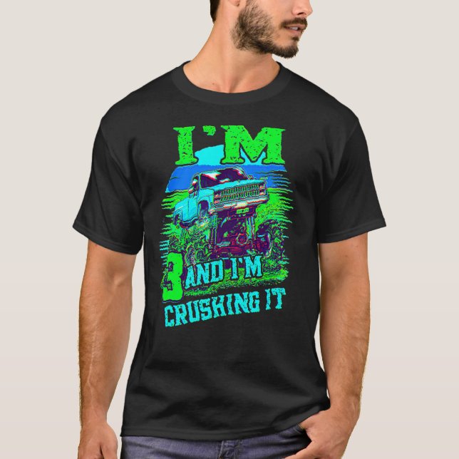 3 års gammal krockande monster Lastbil 3:e födelse T Shirt (Framsida)