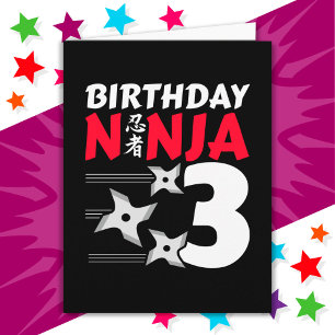 3 års gammal Ninja Party Stars Kids 3:e födelsedag Kort