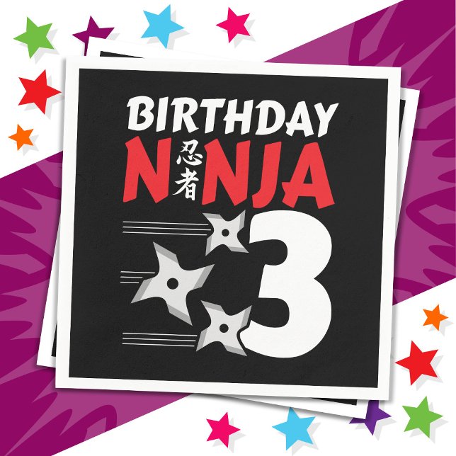 3 års gammal Ninja Party Stars Kids 3:e födelsedag Pappersservett (Skapare uppladdad)