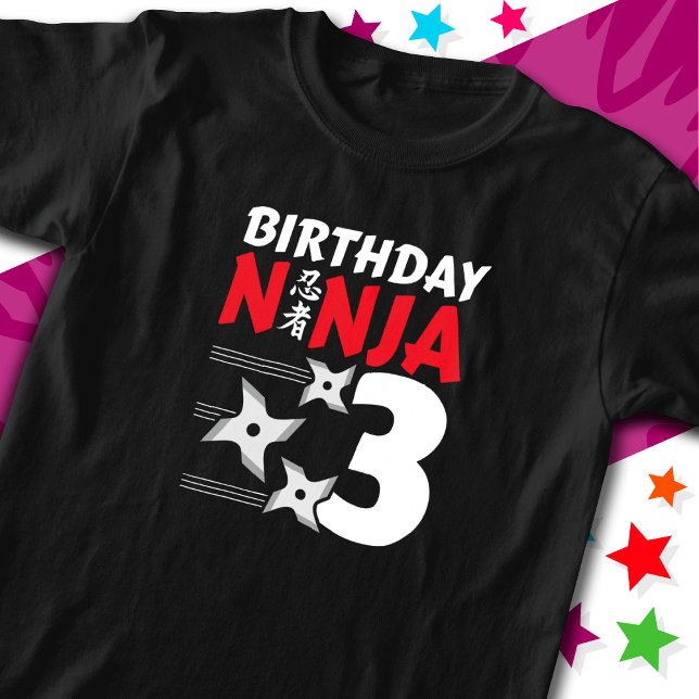 3 års gammal Ninja Party Stars Kids 3:e födelsedag T Shirt (Skapare uppladdad)