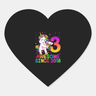 3 års gammal Unicorn-blommande 3:e födelsedagsflic Hjärtformat Klistermärke