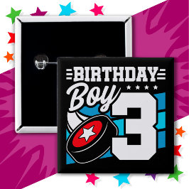 3 års gammalt Hockey Party-tema 3:e födelsedagspoj Knapp