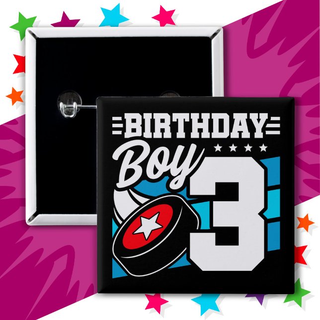 3 års gammalt Hockey Party-tema 3:e födelsedagspoj Knapp (Skapare uppladdad)