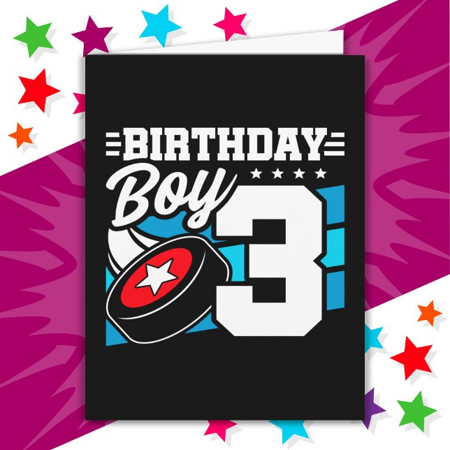 3 års gammalt Hockey Party-tema 3:e födelsedagspoj Kort (Skapare uppladdad)
