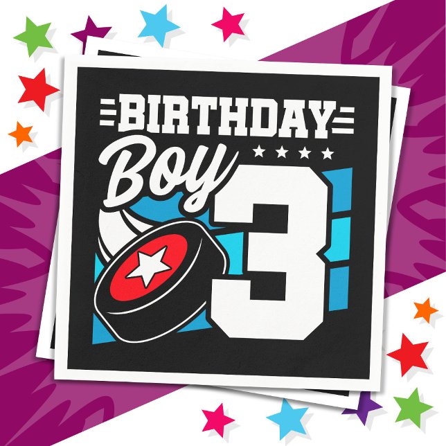 3 års gammalt Hockey Party-tema 3:e födelsedagspoj Pappersservett (Skapare uppladdad)