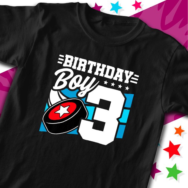 3 års gammalt Hockey Party-tema 3:e födelsedagspoj T Shirt (Skapare uppladdad)