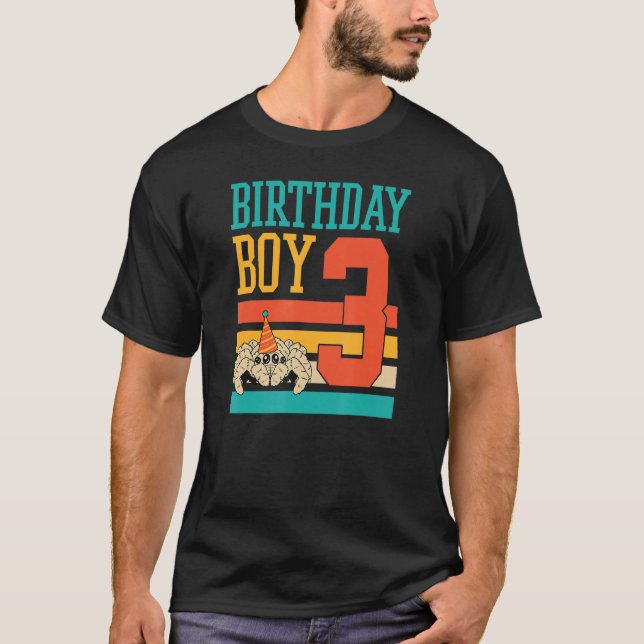 3 års Gold Cute Jumping Spider Birthday Boy Party T Shirt (Framsida)