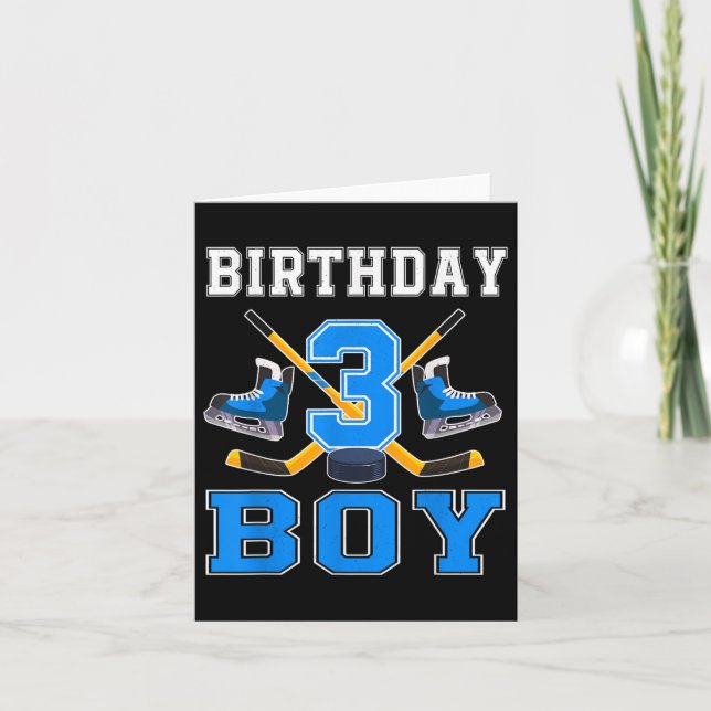 3 års Old Birthday Boy Ice Hockey 3:e Party Kort (Framsida)