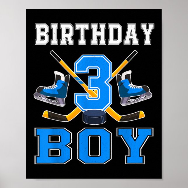 3 års Old Birthday Boy Ice Hockey 3:e Party Poster (Framsidan)