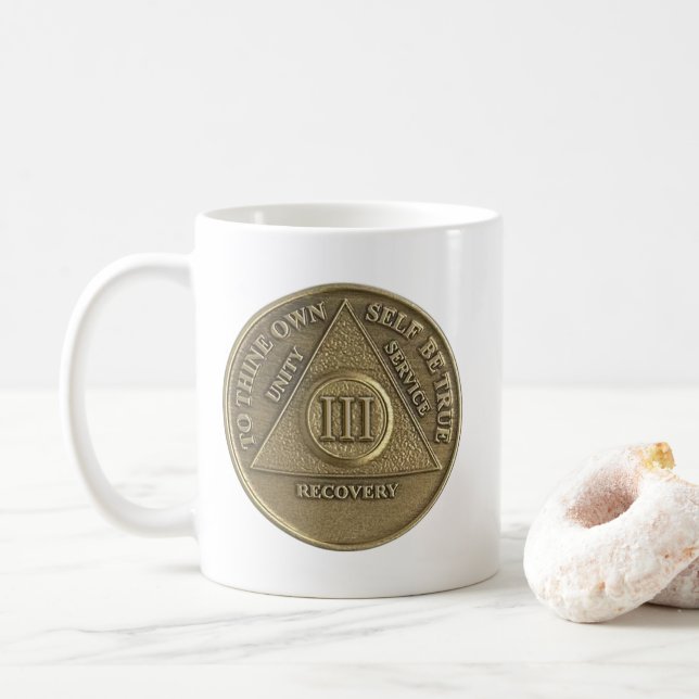 3 års Sober Medallion Coin Lycklig-årsdag Kaffemugg (Med munk)