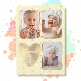 3-årsdag 3 Bildcollage Gul Rosa Vit Kort