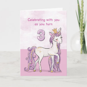 3-årsdag Rosa häst med krona Kort