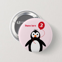 3-årsdagars penguin lägg till namn rosa knapp