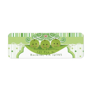 3 ärter i en Pod Triplets Baby Shower-inbjudan Returadress Etikett