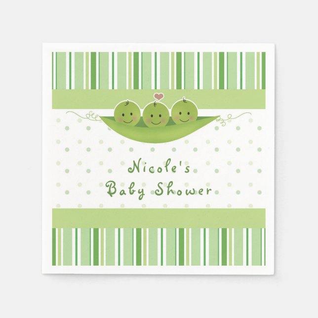 3 ärter i en Pod Triplets Baby Shower Party Anpass Pappersservett (Framsidan)