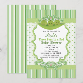 3 ärtor i en kapsel Tre trillingar Baby Shower Inb Inbjudningar