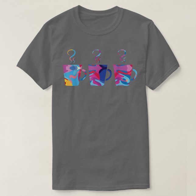 3 av kaffesilhuetter kopp kaffe Färgrik Gra T Shirt (Design framsida)