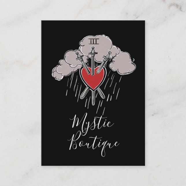 3 av svärd Kärlek Hjärta Tarot Illustration Tre Visitkort (Framsida)