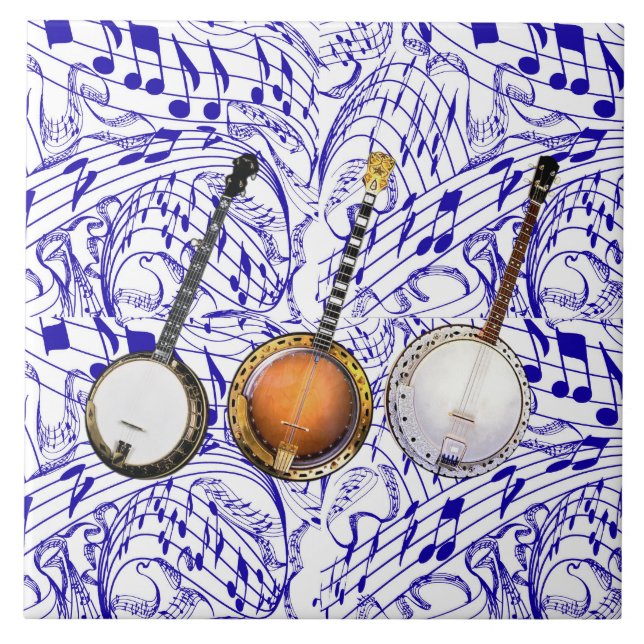 3 BANJOS PÅ BLÅTTMUSIK NOTER KAKELPLATTA (Framsidan)