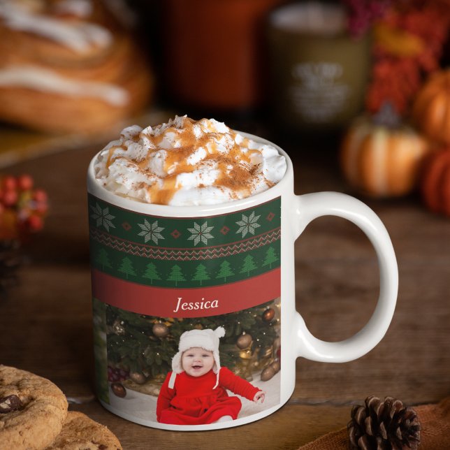 3 Barnbarn Fotokollage Cute Julgran Kaffemugg (Skapare uppladdad)