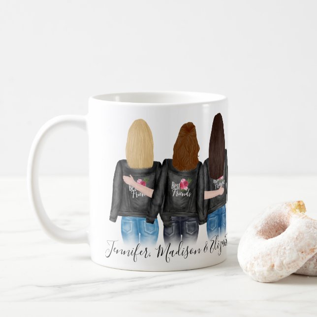 3 Bästa vänner Anpassningsbar Hair BFF Besties-Vän Kaffemugg (Med munk)