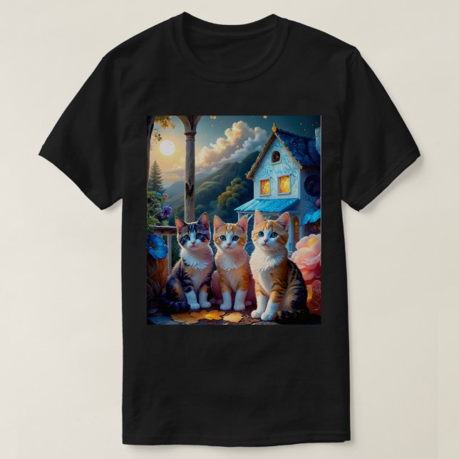 3 Bedårande Konstnär Designade Kattungar T Shirt (Design framsida)