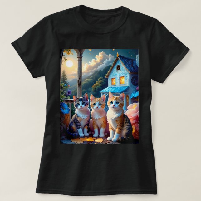 3 Bedårande Konstnär designade Kattungar T Shirt (Design framsida)