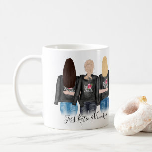 3 Best Friends Blonde Brunette Hair BFF Vänskap Kaffemugg