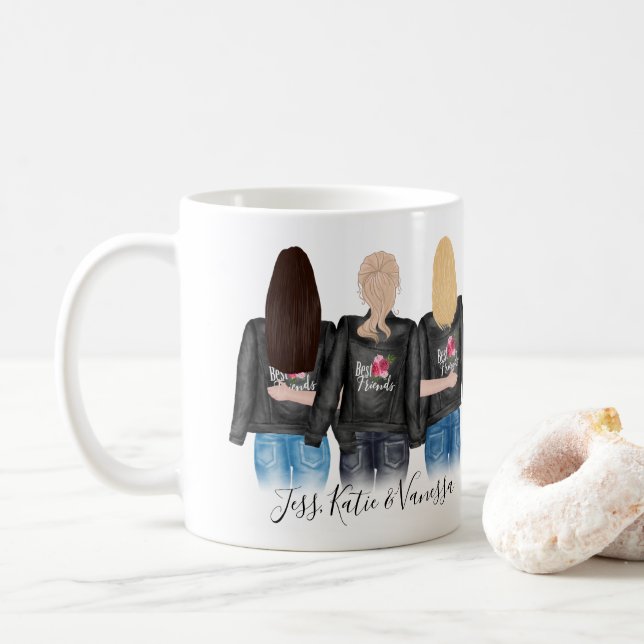 3 Best Friends Blonde Brunette Hair BFF Vänskap Kaffemugg (Med munk)