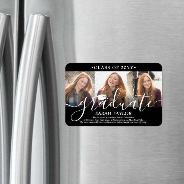 3 Bildcollage Svart examensmeddelande Magnet (Skapare uppladdad)