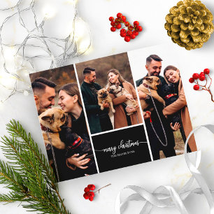 3 bilder Collage Stylish God Jul Svart Vykort