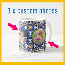💛💙3 bilder och text, Medelhavet Azulejo Kaffemugg