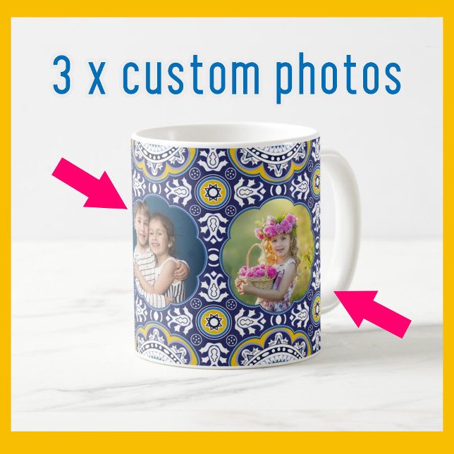💛💙3 bilder och text, Medelhavet Azulejo Kaffemugg (Skapare uppladdad)