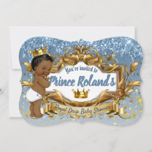 3 Bilder Royal Afrikansk Prins Blå Glitter Drip Inbjudningar