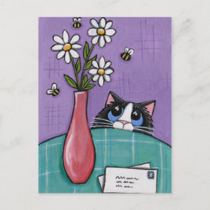 3 bin, 3 blommor, 2 brev - kattvykort vykort