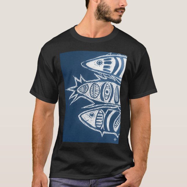 3 Blå Fiskar T Shirt (Framsida)